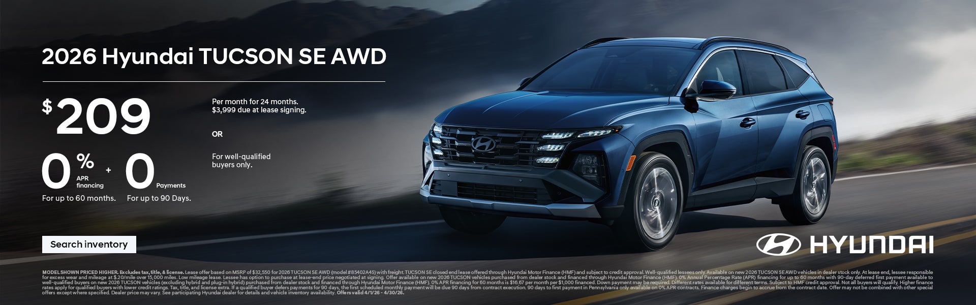 2026 Hyundai Tucson SE APR or Lease Offer