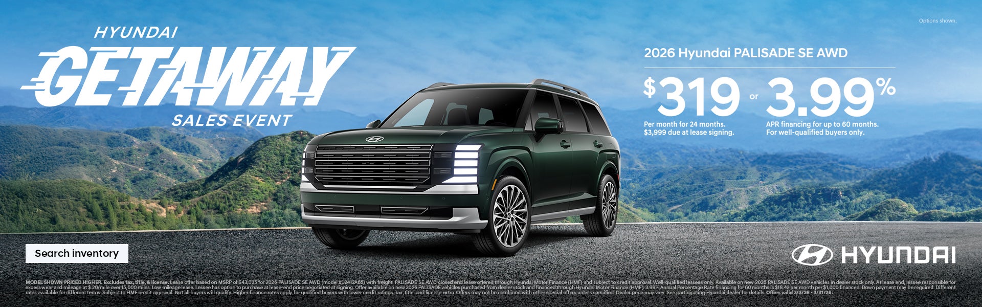 2026 Hyundai Palisade SE APR or Lease Offer